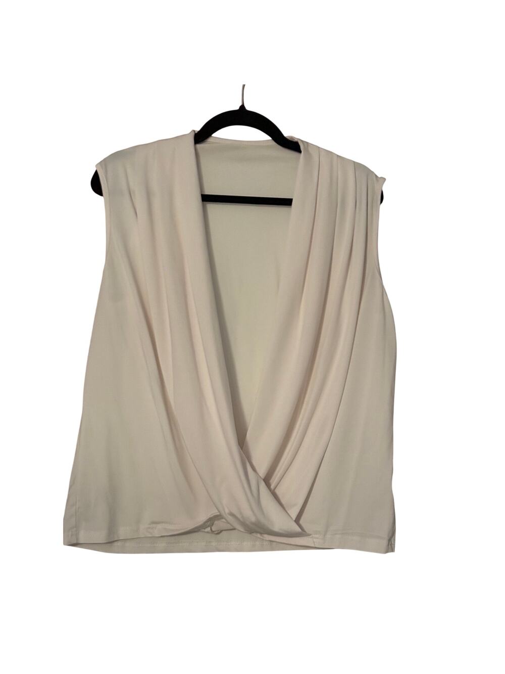 White Sleeveless Twist Front Draped Blouse Top Women's XL
